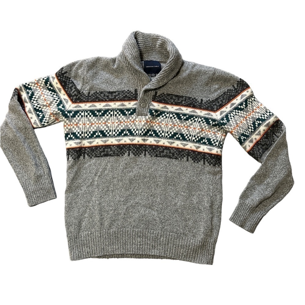 American Eagle Outfitters Fair Isle Sweater Shawl Collar Men’s Size Large‎